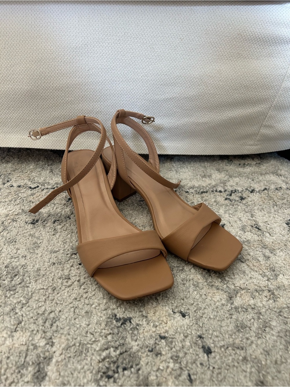 a new day Brown/Tan Square-Toe Block Heel Ankle-Strap Sandals
